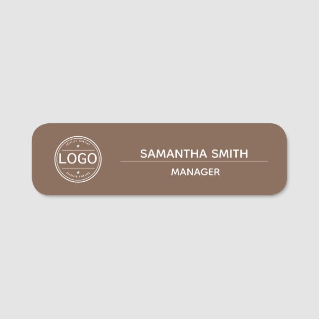 Boho Brown Business Logo Employee Name Tag (Front)