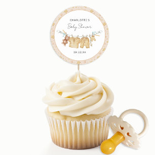 Boho Brown Clothesline Watercolor Baby Shower Classic Round Sticker