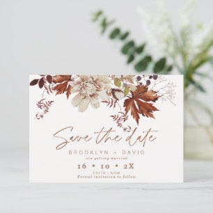 Boho Brown Fall Floral Wedding Save The Date Card