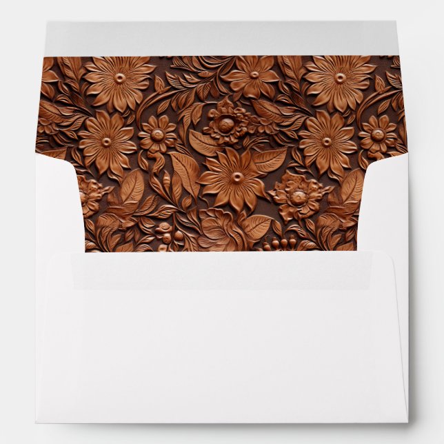Boho Brown Faux Leather Floral Wedding Envelope (Back (Bottom))
