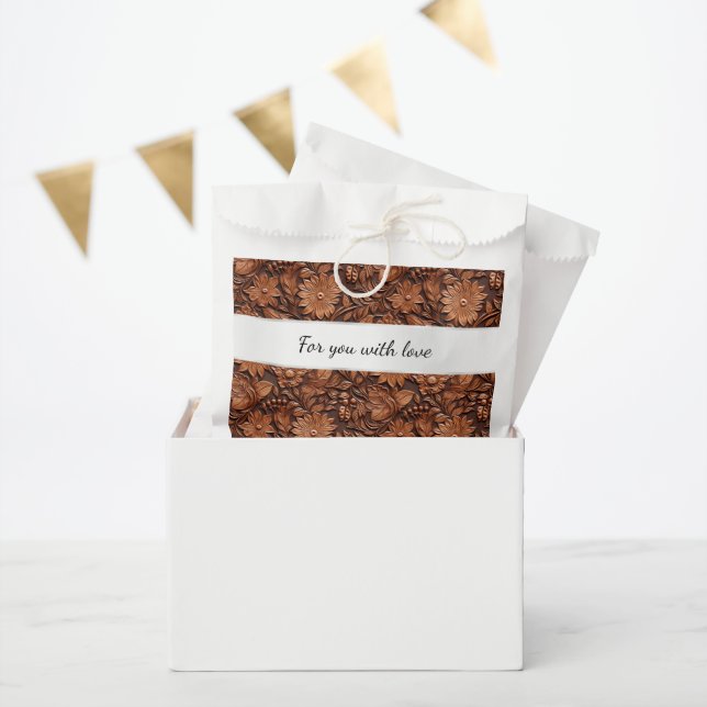Boho Brown Faux Leather Floral Wedding Favour Bags (Party)