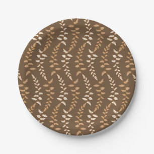 Boho Brown Fern Strings - seamless pattern. Paper Plate