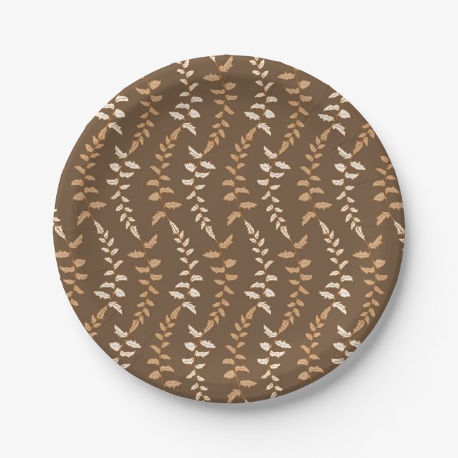 Boho Brown Fern Strings - seamless pattern. Paper Plate (Front)