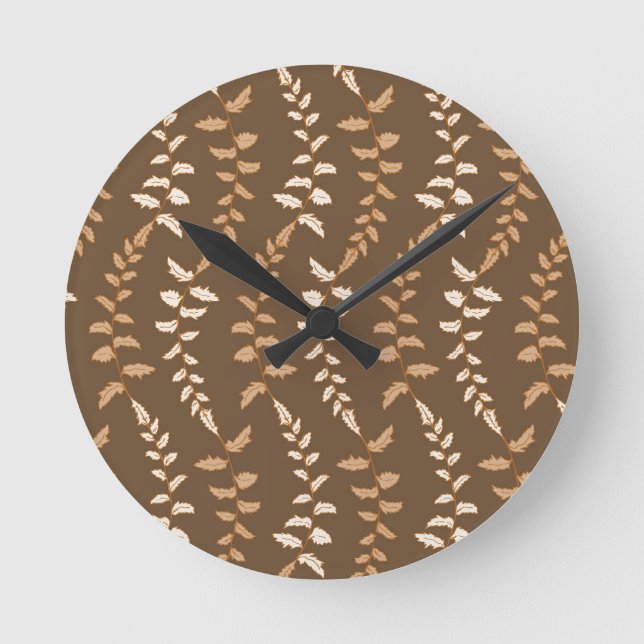 Boho Brown Fern Strings - seamless pattern. Round Clock (Front)