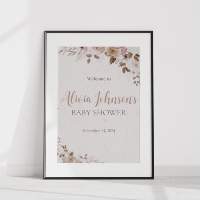 Boho Brown Floral Baby Shower Poster (Creator Uploaded)