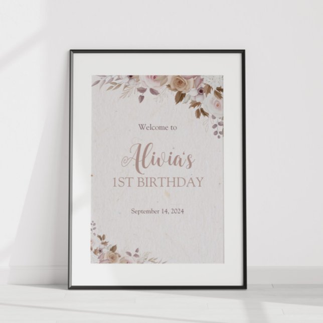 Boho Brown Floral Birthday Poster (Creator Uploaded)