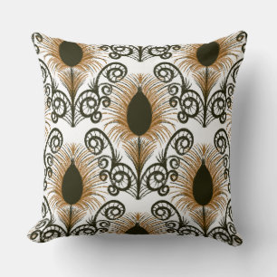 Boho Brown & Gold Jewel Tone Peacock Feather Cushion