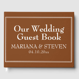 Boho Brown Modern Border Minimalist Guest Book