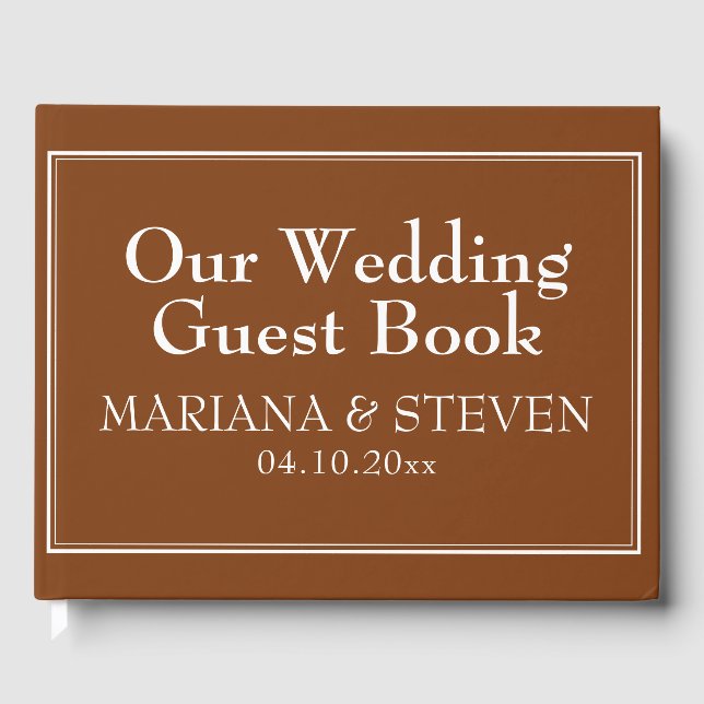 Boho Brown Modern Border Minimalist Guest Book (Front)