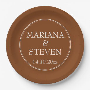 Boho Brown Modern Border Minimalist Paper Plate