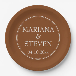 Boho Brown Modern Border Minimalist Paper Plate