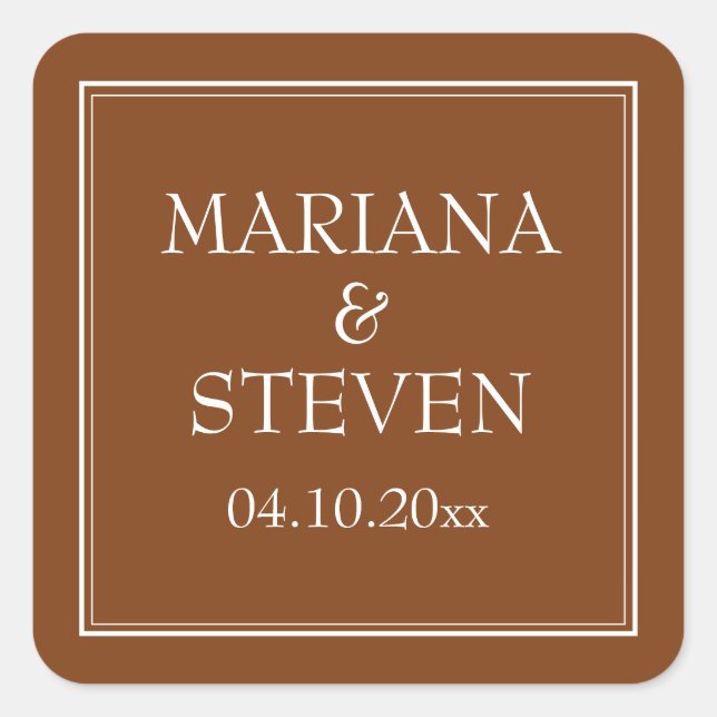 Boho Brown Modern Border Minimalist Square Sticker (Front)