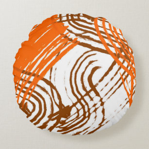 Boho Brown, Orange Abstract Design  Round Cushion