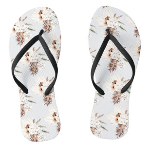 Boho Brown Pampas Grass White Orchids Monogram Jandals