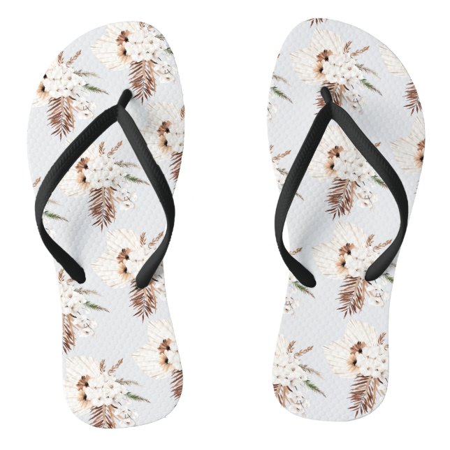 Boho Brown Pampas Grass White Orchids Monogram Jandals (Footbed)