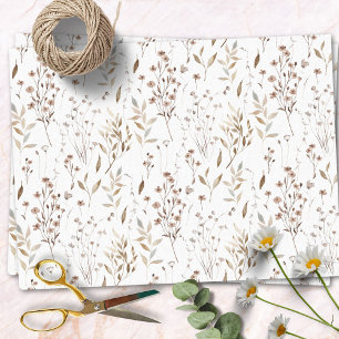 Boho Brown Pretty Dried Flowers and Leaves Pattern Tissue Paper