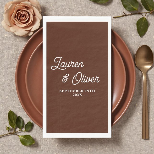 Boho Brown Script Minimalist Wedding Napkin (Creator Uploaded)