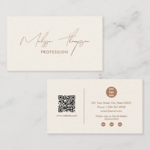Boho Brown Signature Script Professional QR Code  Business Card