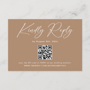 Boho Brown Taupe Wedding RSVP QR Code Enclosure Card