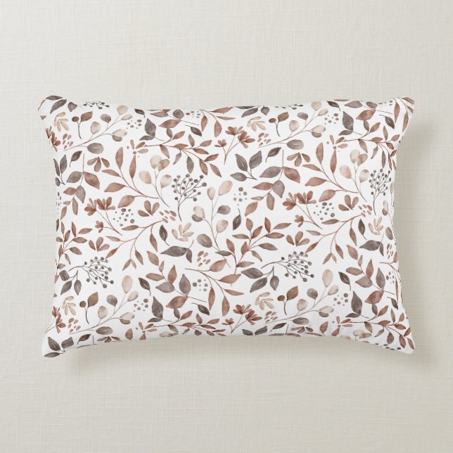 Boho Brown Terracotta Botanical Leaves Decorative Cushion (Front)