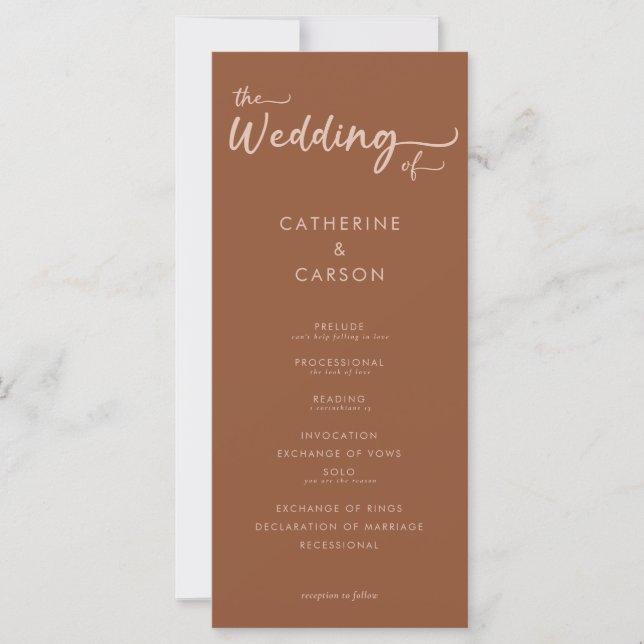Boho Brown Terracotta Trendy Wedding Program (Front)