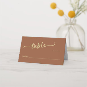 Boho Brown Trendy Script Wedding Place Card