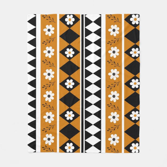 Boho Brown Tropical Floral Botanical Spring Summer Fleece Blanket (Front)