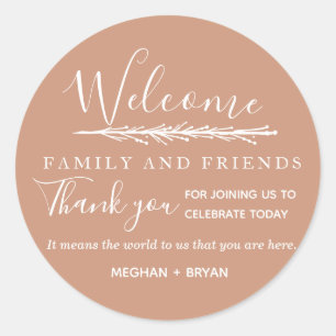 Boho Brown Welcome to Our Wedding  Classic Round Sticker