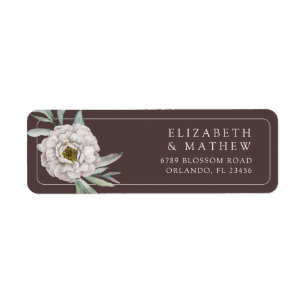 Boho Brown & White Floral Wedding Label
