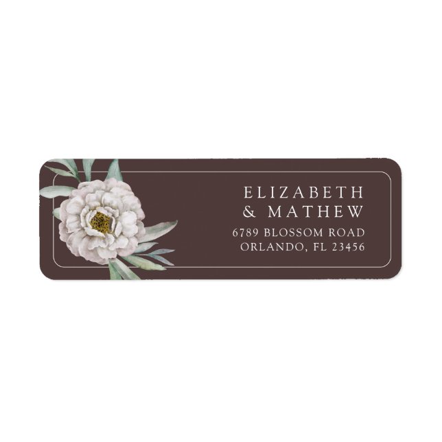 Boho Brown & White Floral Wedding Label (Front)