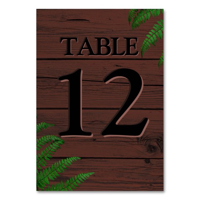 Boho Brown Wood Greenery Typography Table Number (Front)