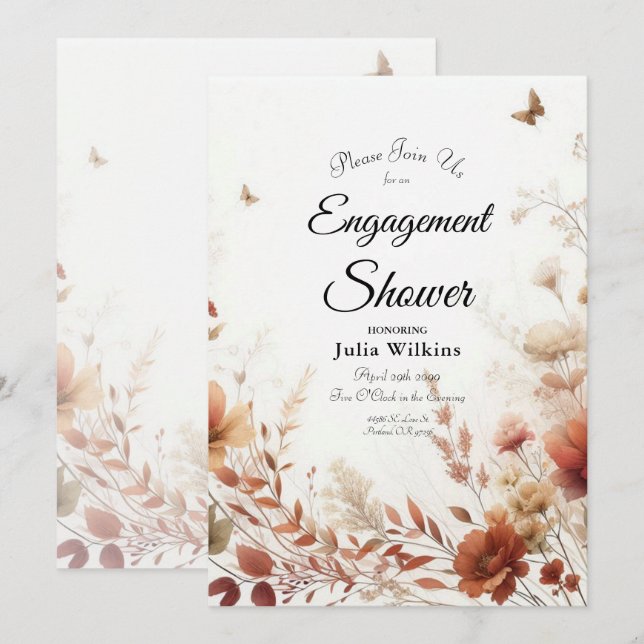 Boho Browns with Butterflies Engagement Shower Invitation (Front/Back)