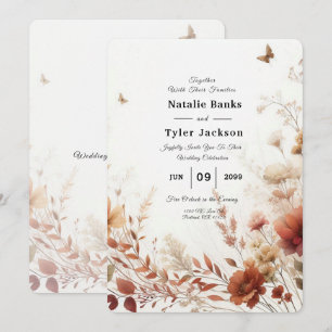 Boho Browns with Butterflies Floral Wedding Invitation