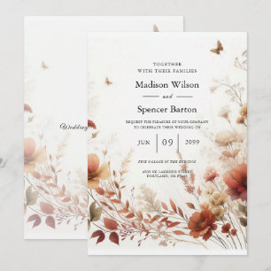 Boho Browns with Butterflies Floral Wedding Invitation