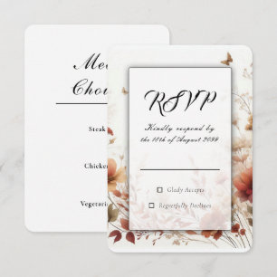 Boho Browns with Butterflies Floral Wedding RSVP Card