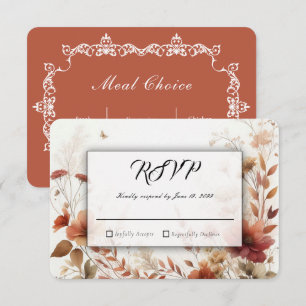 Boho Browns with Butterflies Floral Wedding RSVP Card