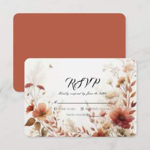 Boho Browns with Butterflies Floral Wedding RSVP Card