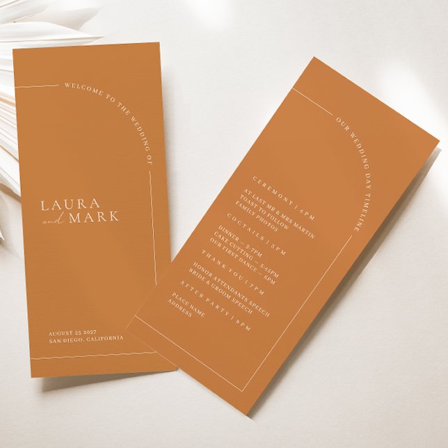 Boho Brunt Orange Arch Minimalist Wedding Program (Creator Uploaded)
