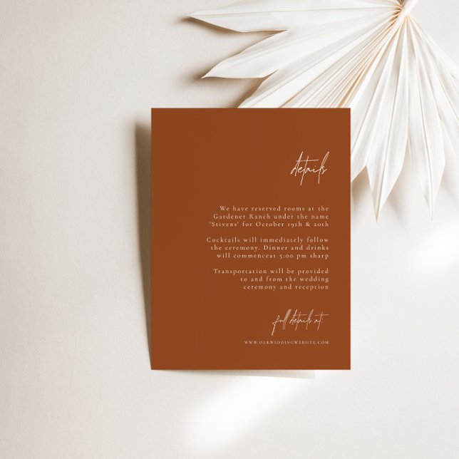 Boho Brunt Orange Elegant Minimal Wedding Details Enclosure Card (Boho Brunt Orange Elegant Minimal Wedding Details Enclosure Card)