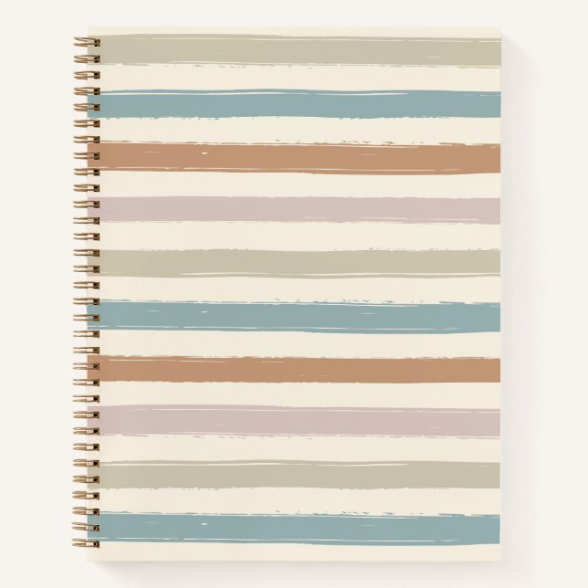 Boho Brush Stripes Seamless Earth Tone Notebook (Front)