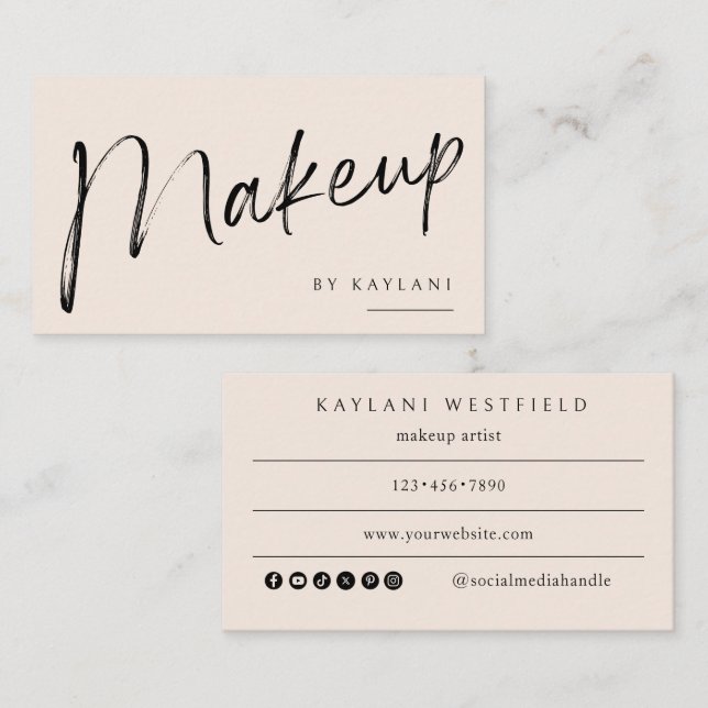 Boho Brushed Makeup Business Card Beauty Artist (Front/Back)