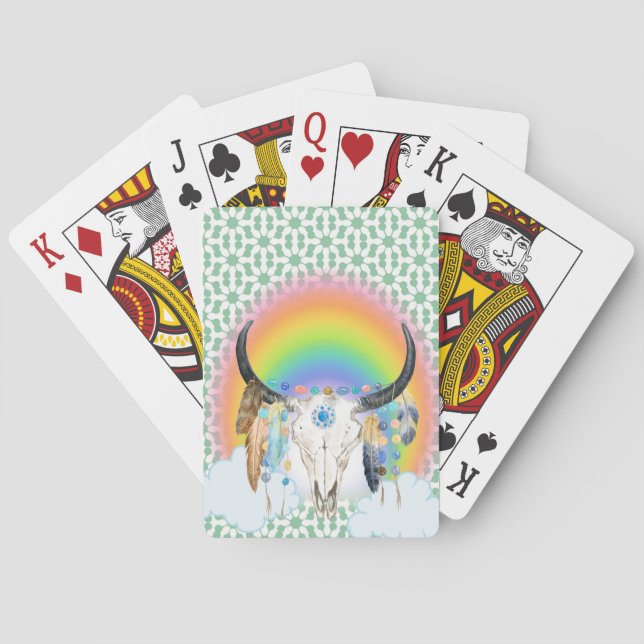 Boho Buffalo Rainbow Playing Cards (Back)