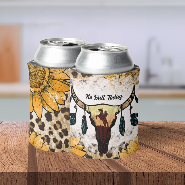 Boho Buffalo Skull Sunflower Leopard sublimation Can Cooler (Creator Uploaded)