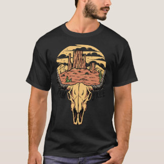 Boho Bull Skull Desert Sunset Roam Free Western Co T-Shirt
