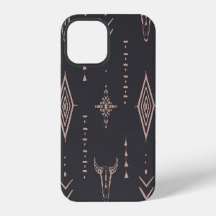 Boho bull skull, ethnic seamless. iPhone 12 case