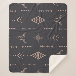 Boho bull skull, ethnic seamless. sherpa blanket