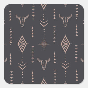 Boho bull skull, ethnic seamless. square sticker