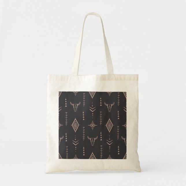 Boho bull skull, ethnic seamless. tote bag (Front)