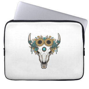 Boho Bull Skull Sunflower Vintage Western Engravin Laptop Sleeve