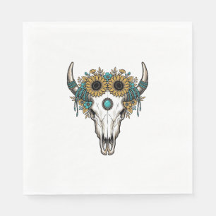 Boho Bull Skull Sunflower Vintage Western Engravin Napkin